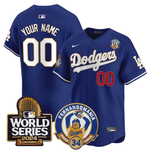 custom Men's Dodgers Fernando Valenzuela & 2024 World Series Patch Vapor Premier Limited Jersey V3 - All Stitched Royal