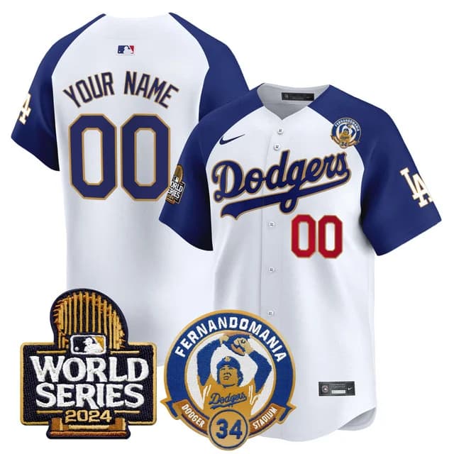 custom Men's Dodgers Fernando Valenzuela & 2024 World Series Patch Vapor Premier Limited Jersey V3 - All Stitched White Alternate