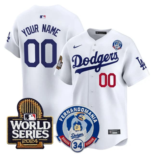 custom Men's Dodgers Fernando Valenzuela & 2024 World Series Patch Vapor Premier Limited Jersey V3 - All Stitched White1