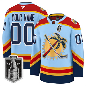 custom Men's Florida Panthers 2025 Stanley Cup Final Premium Jersey - All Stitched Blue