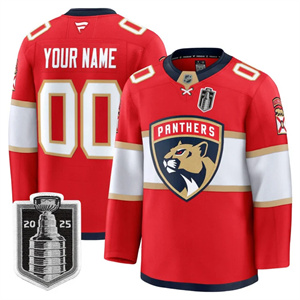 custom Men's Florida Panthers 2025 Stanley Cup Final Premium Jersey - All Stitched Red