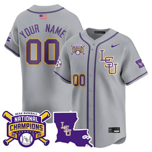 custom Men's LSU Tigers 2025 World Series Champions Limited Jersey - All Stitched Grey