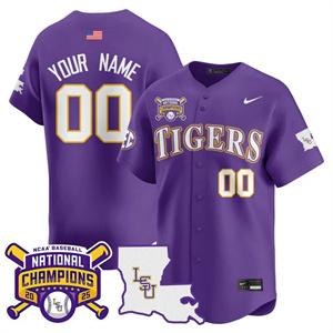 custom Men's LSU Tigers 2025 World Series Champions Limited Jersey - All Stitched Purple