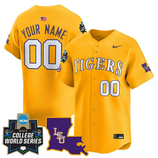custom Men's LSU Tigers 2025 World Series Vapor Premier Limited Jersey - All Stitched Gold