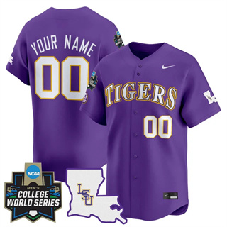 custom Men's LSU Tigers 2025 World Series Vapor Premier Limited Jersey - All Stitched Purple