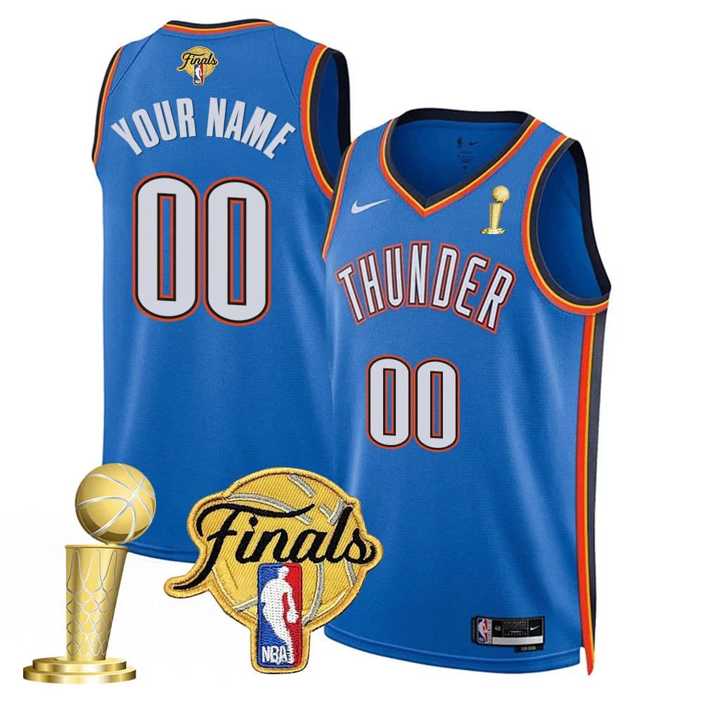 custom Men's Oklahoma City Thunder 2024-25 Champions Jersey - All Stitched Icon