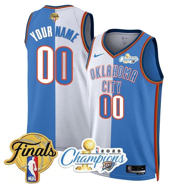 custom Men's Oklahoma City Thunder 2024-25 Champions Jersey - All Stitched Split 1