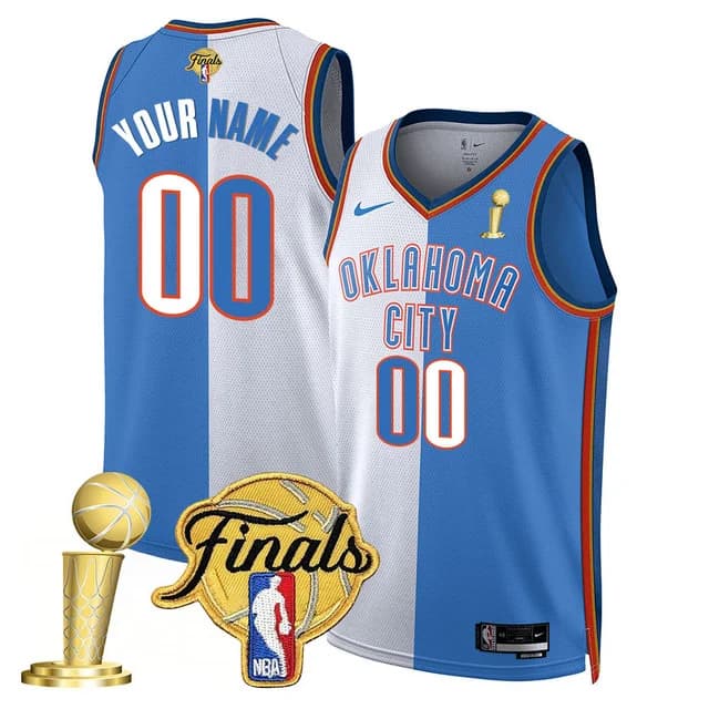custom Men's Oklahoma City Thunder 2024-25 Champions Jersey - All Stitched Split