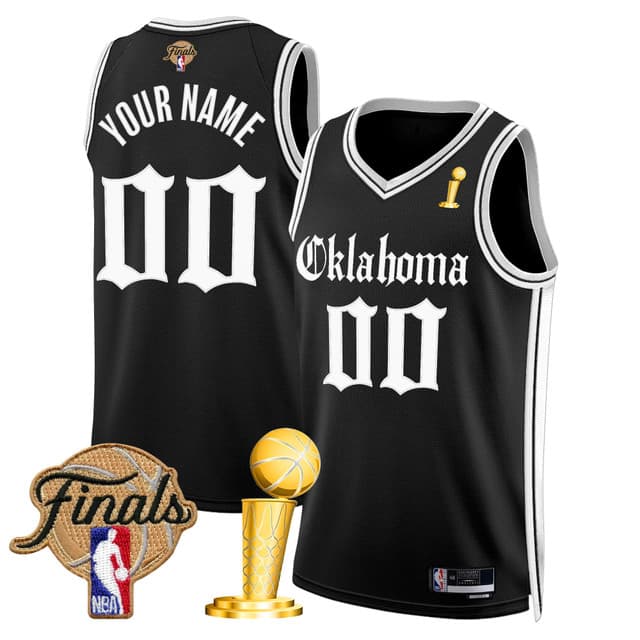 custom Men's Oklahoma City Thunder 2025 Champions 'Gothic Storm Edition' Swingman Jersey - All Stitched Black