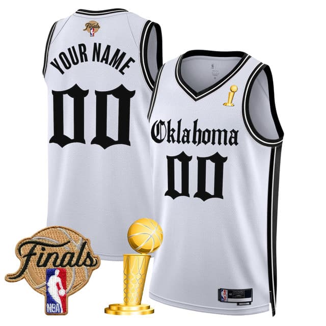custom Men's Oklahoma City Thunder 2025 Champions 'Gothic Storm Edition' Swingman Jersey - All Stitched White