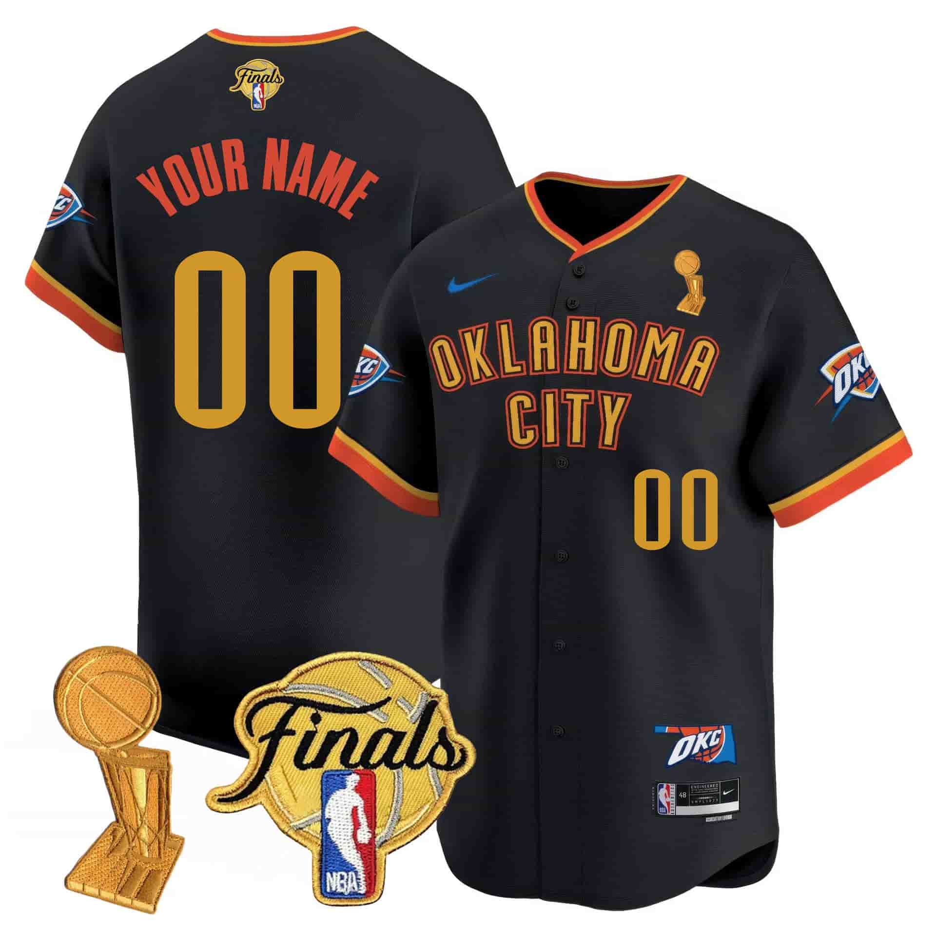 custom Men's Oklahoma City Thunder Baseball Jersey - Final Patch - All Stitched Black