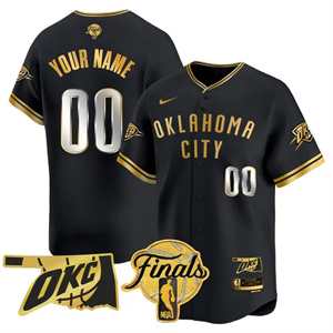 custom Men's Oklahoma City Thunder Baseball Jersey - Final Patch - All Stitched Black Gold 1