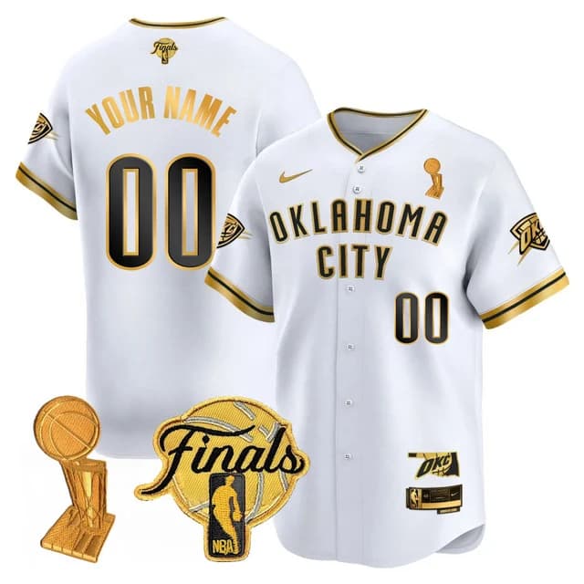 custom Men's Oklahoma City Thunder Baseball Jersey - Final Patch - All Stitched White Gold