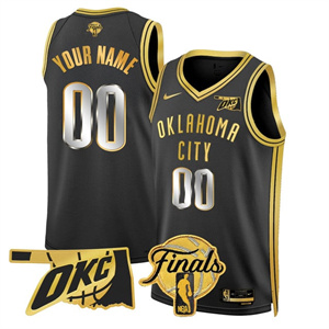 custom Men's Oklahoma City Thunder Jersey - Final Patch - All Stitched Black Gold