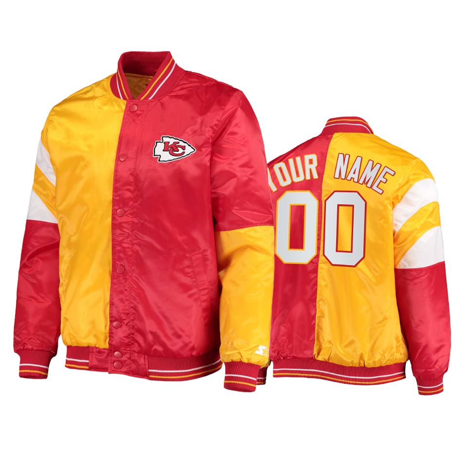 custom chiefs red yellow split leader varsity jacket
