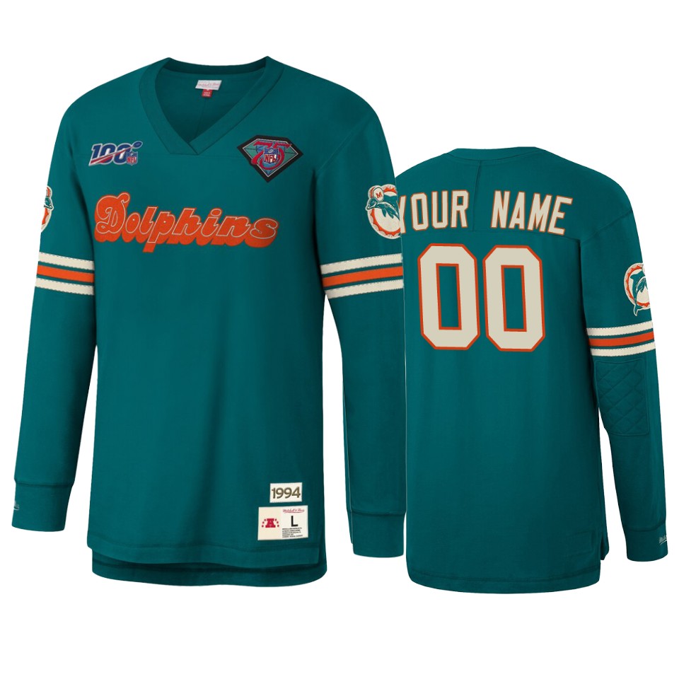 custom dolphins aqua nfl 100 long sleeve t shirt