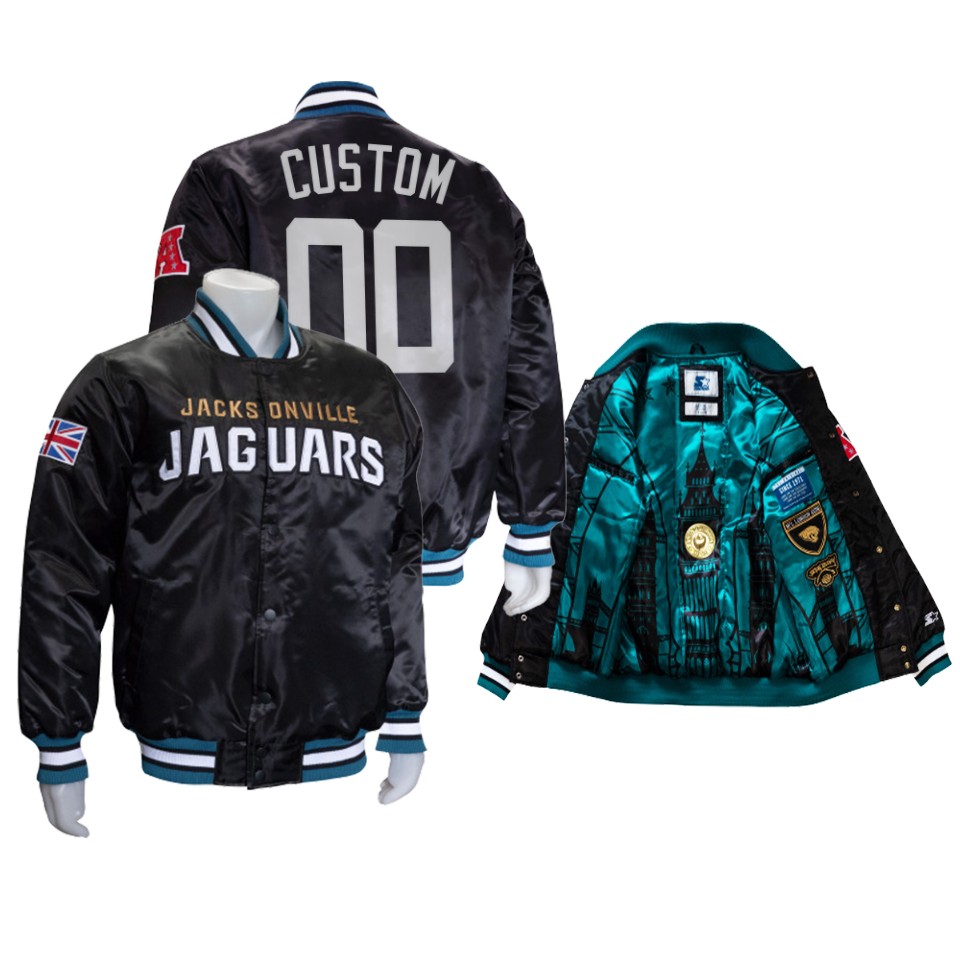 custom jaguars black 2021 nfl london game satin jacket
