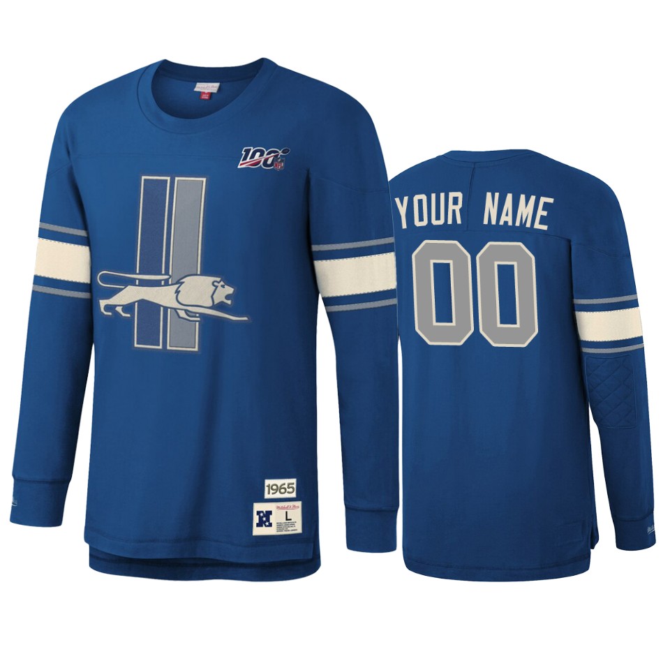 custom lions blue nfl 100 long sleeve t shirt