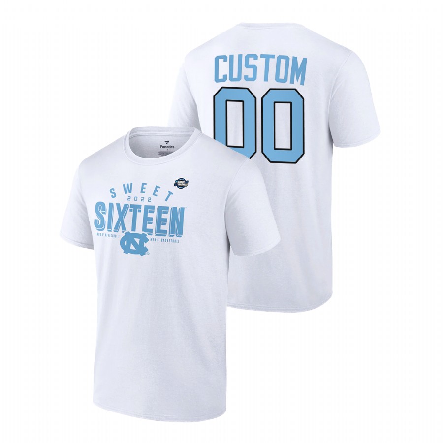 custom north carolina tar heels men white 2022 ncaa march madness sweet 16 t shirt