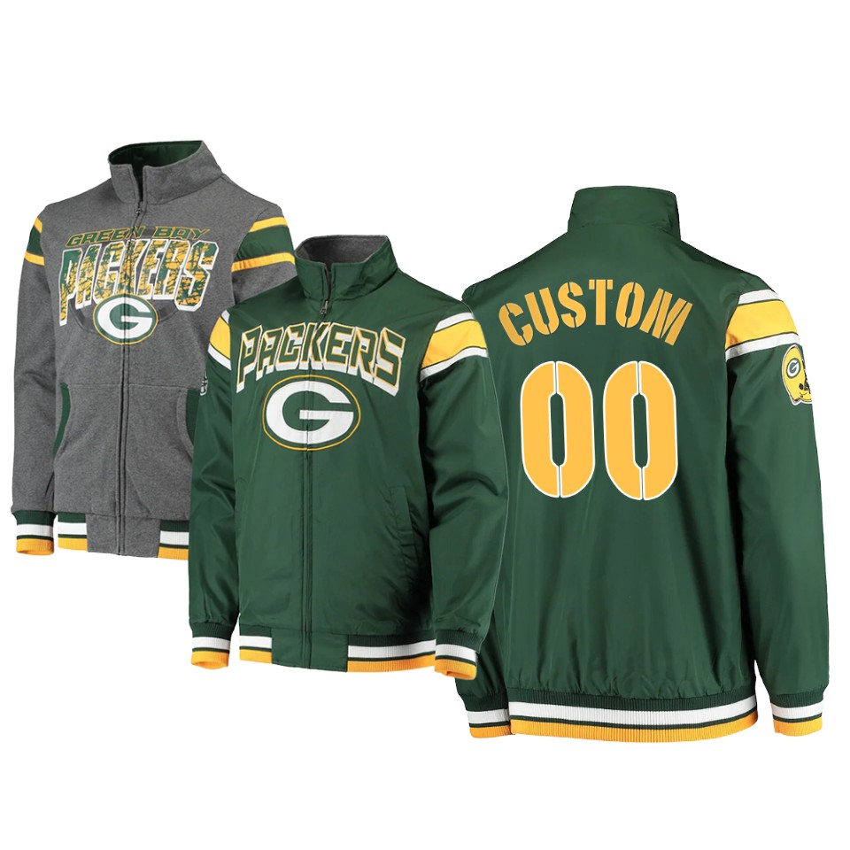 custom packers green charcoal offside reversible full zip jacket