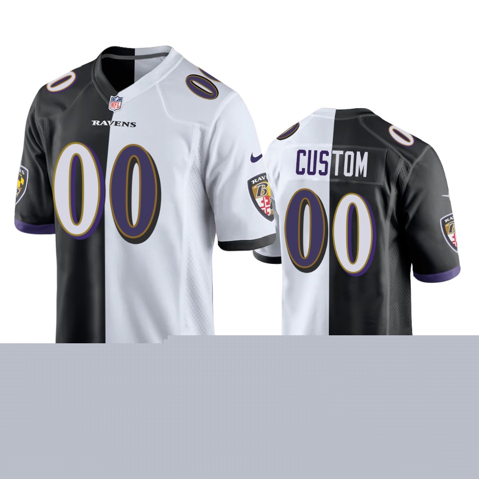 custom ravens black white split game jersey