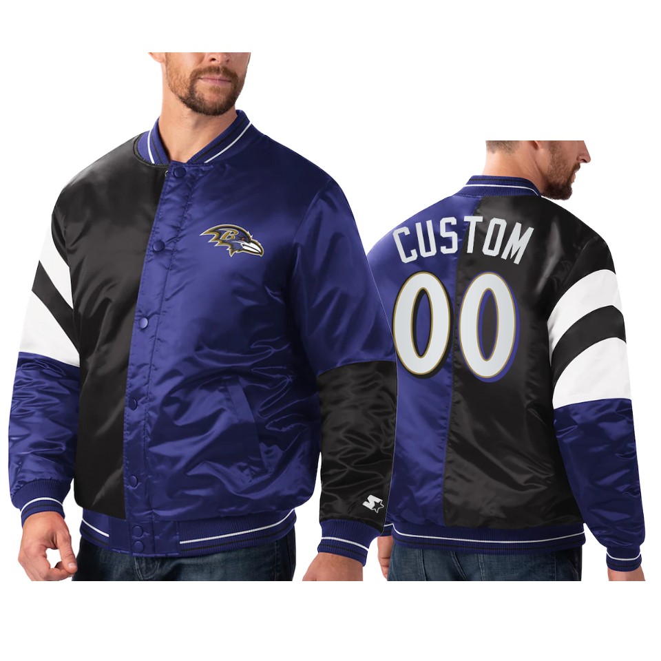custom ravens purple black split leader varsity jacket 1