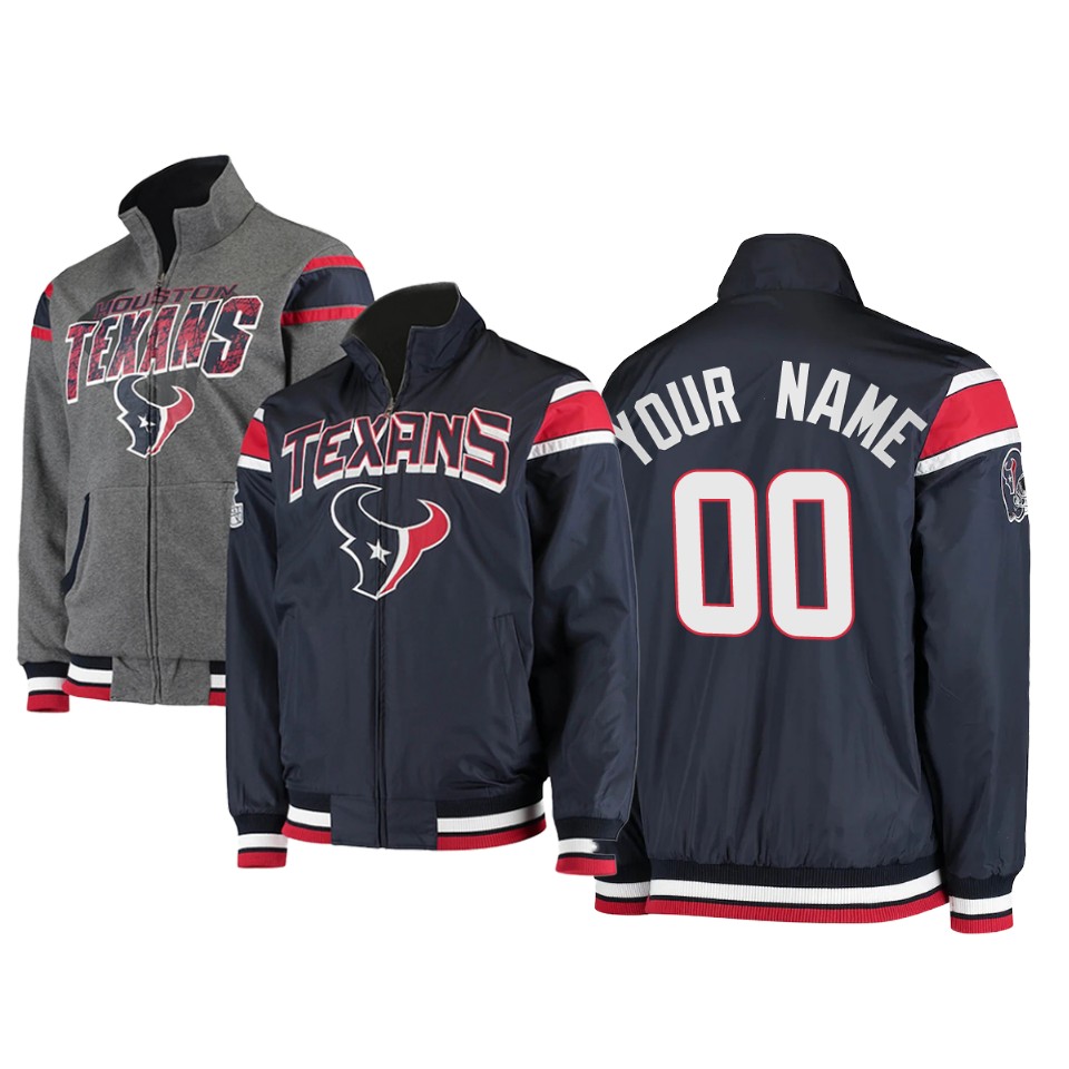 custom texans navy charcoal offside reversible full zip jacket