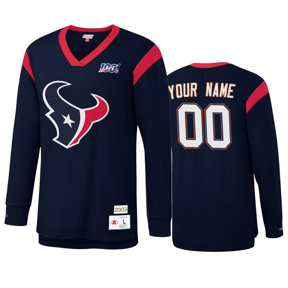 custom texans navy nfl 100 long sleeve t shirt