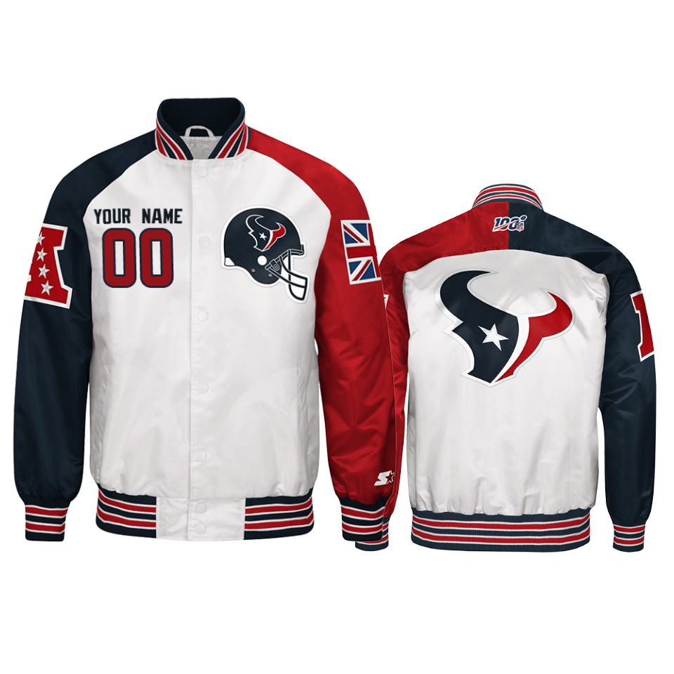 custom texans white 2019 nfl london game nfl 100 full zip jacket