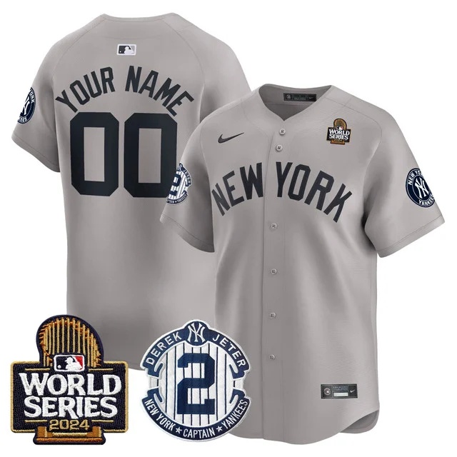 customMen's Yankees Derek Jeter Patch 2024 World Series Vapor Premier Limited Jersey - All Stitched Gray