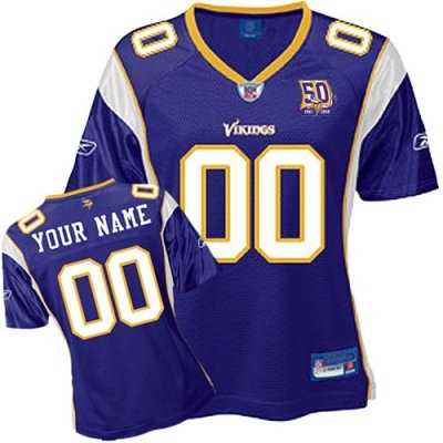 customized minnesota vikings jersey women team color 50th anniversary patch football jersey