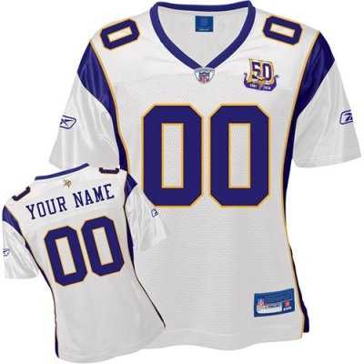 customized minnesota vikings jersey women white 50th anniversary patch football jersey