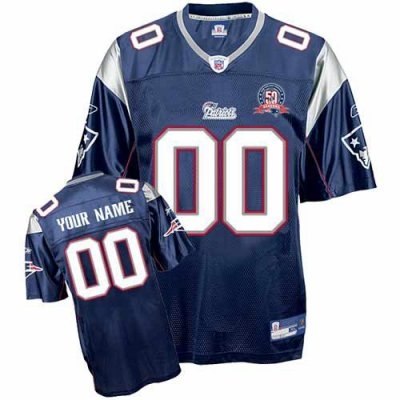 customized new england patriots jersey dark blue with team 50th anniversary patch football jersey