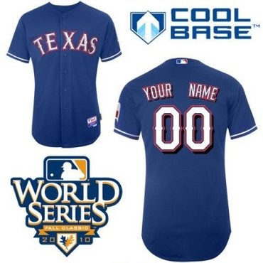 customized texas rangers jersey blue cool base 2010 world series patch baseball jersey
