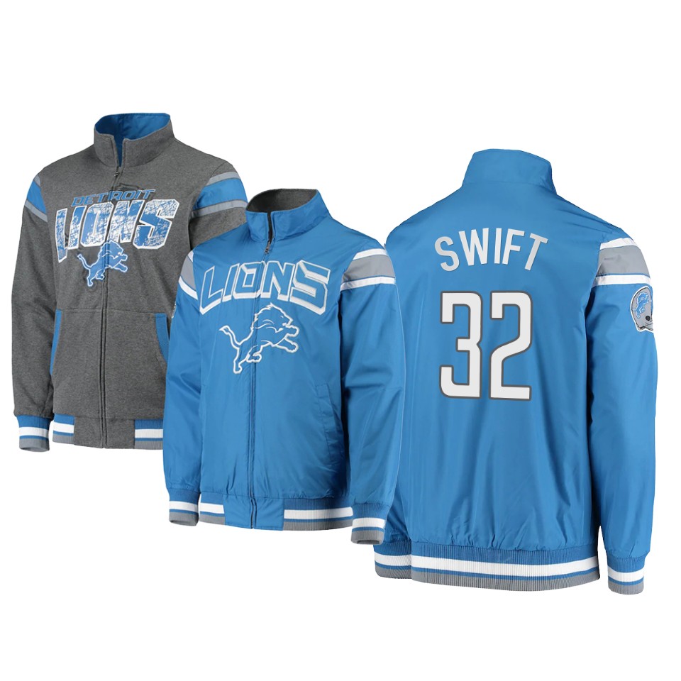 d'andre swift lions blue charcoal offside reversible full zip jacket