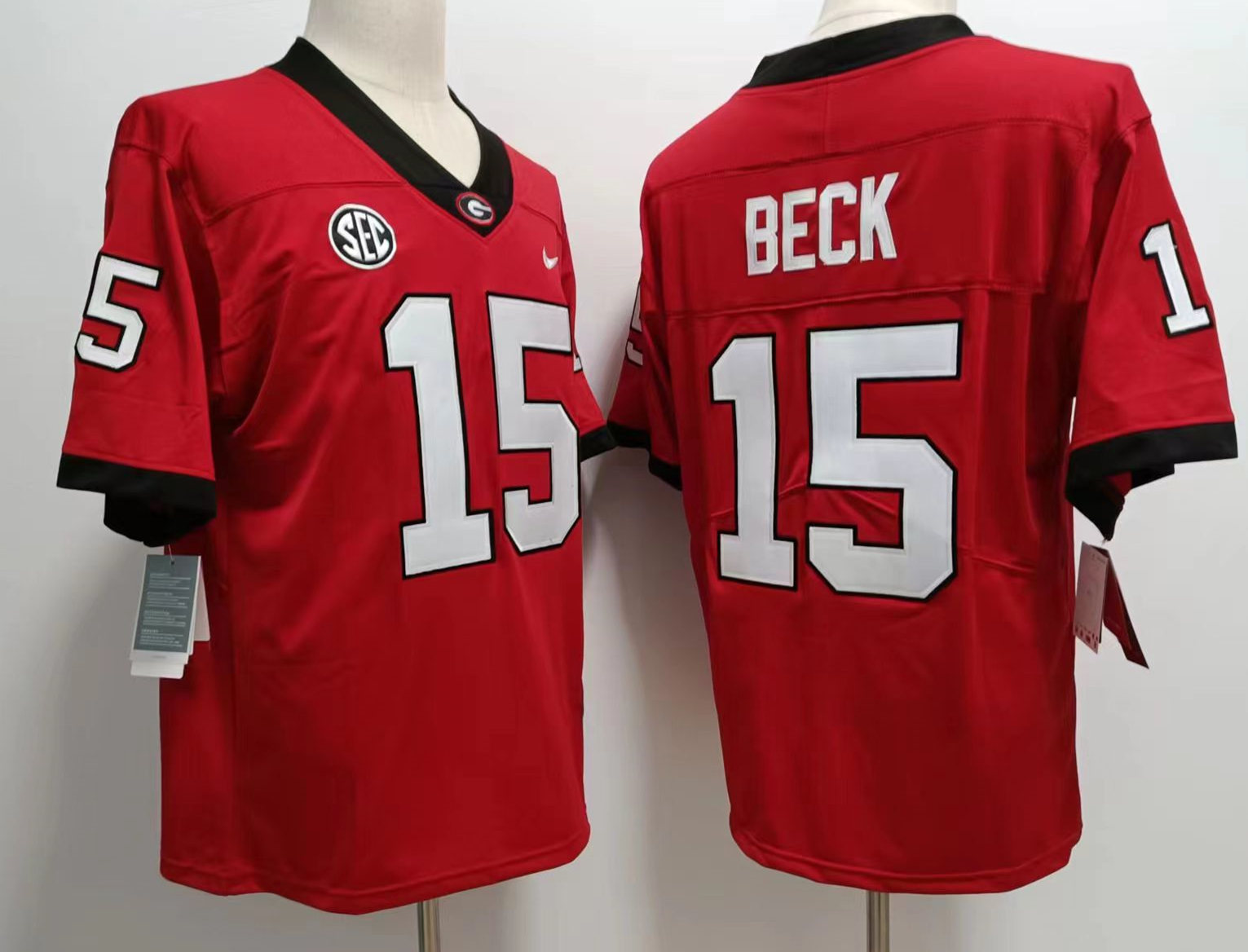 Men's Red Georgia Bulldogs Carson Beck Block Number College Football Alumni Player Jersey
