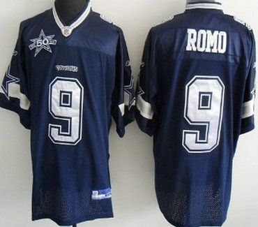 dallas cowboys #9 romo blue with 50th jersey