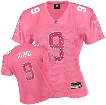 dallas cowboys tony romo 9 women pink sweetheart jersey
