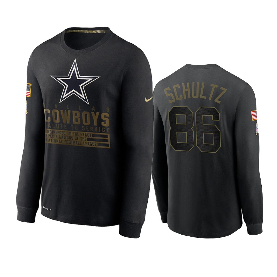dalton schultz cowboys black 2020 salute to service sideline performance long sleeve t shirt