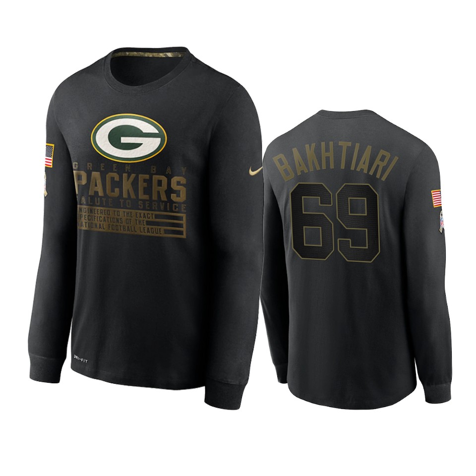 david bakhtiari packers black 2020 salute to service sideline performance long sleeve t shirt