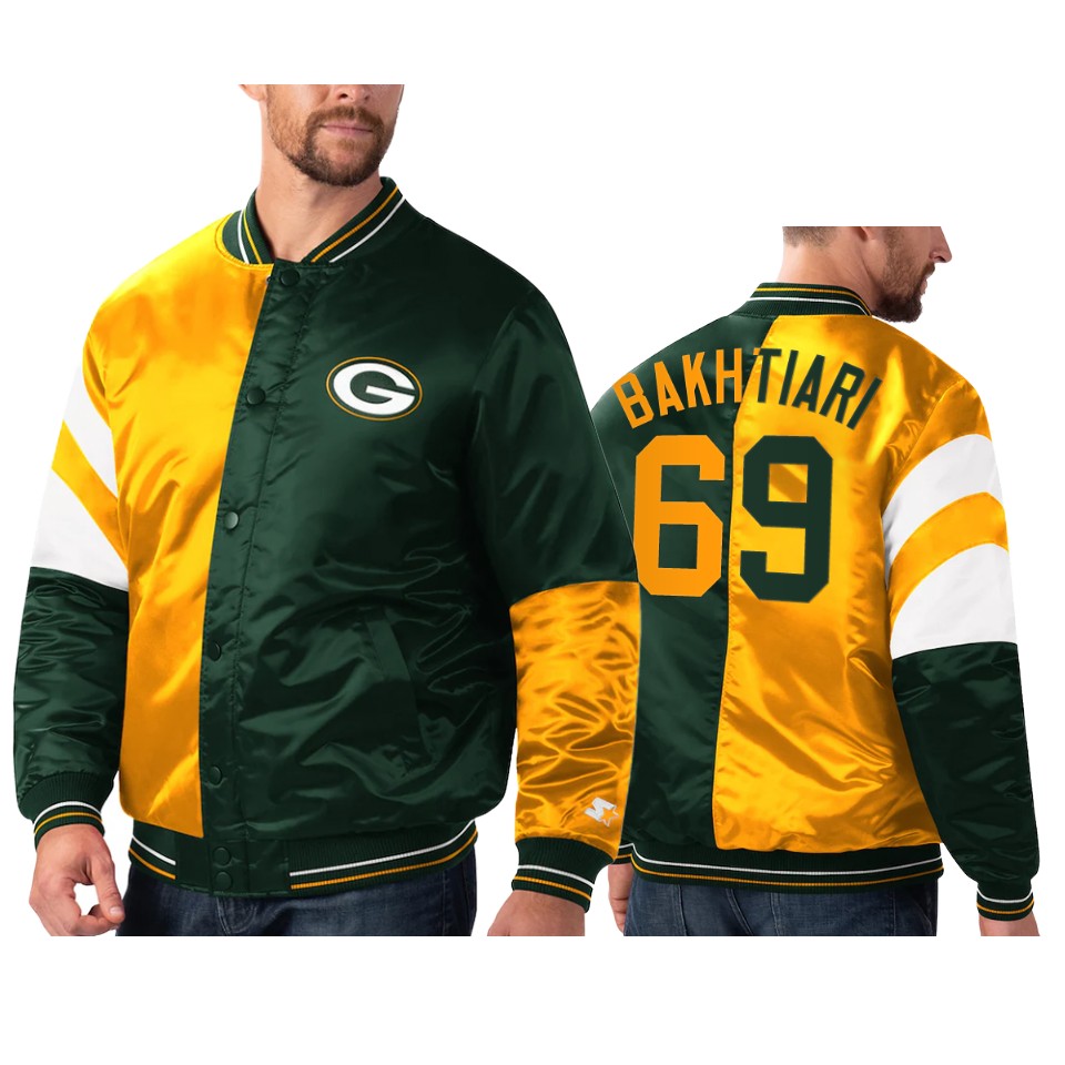 david bakhtiari packers green gold split leader varsity jacket
