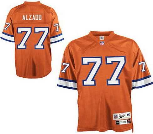 denver broncos 77 lyle alzado orange jersey throwback