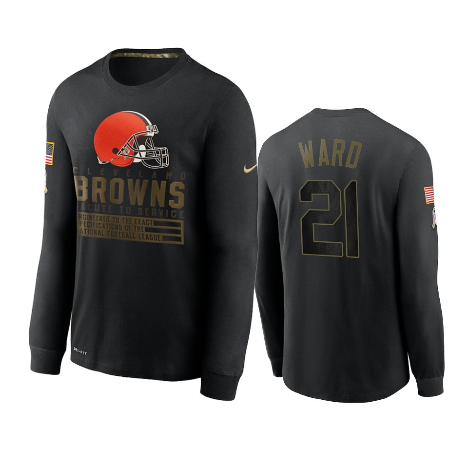 denzel ward browns black 2020 salute to service sideline performance long sleeve t shirt