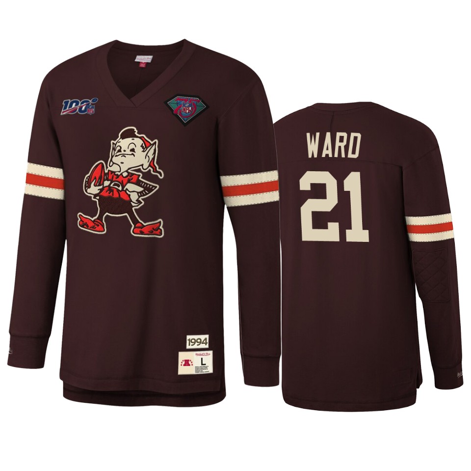 denzel ward browns brown nfl 100 long sleeve t shirt