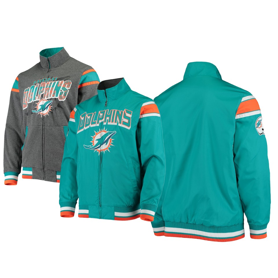 dolphins aqua charcoal offside reversible full zip jacket