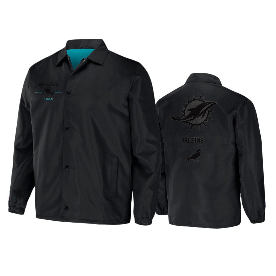 dolphins black staple coaches full snap jacket