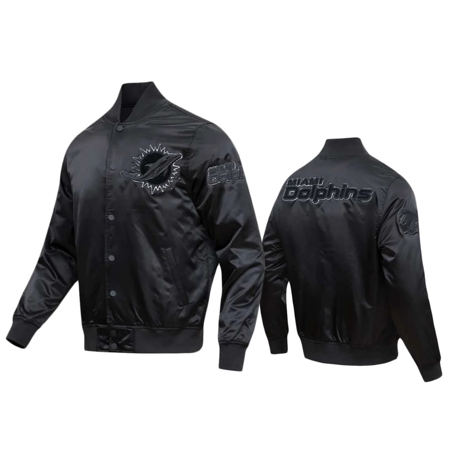 dolphins black triple satin varsity jacket
