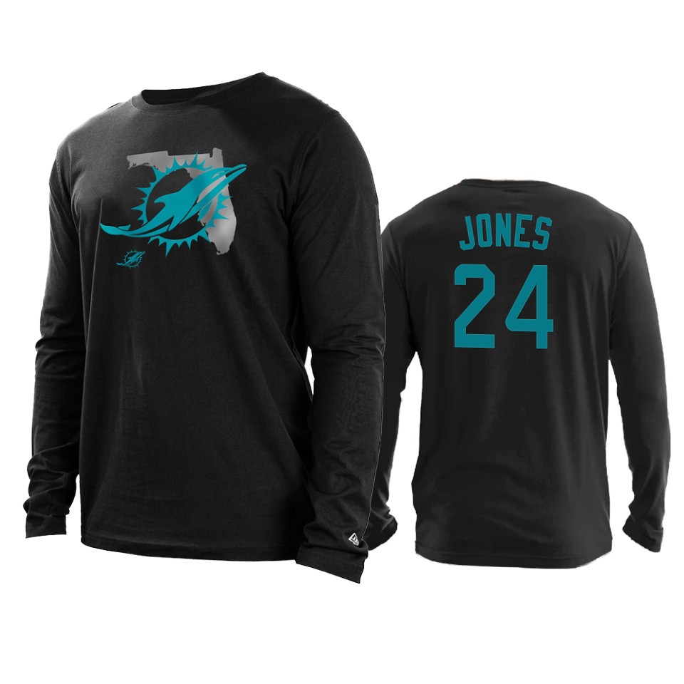 dolphins byron jones black state long sleeve t shirt