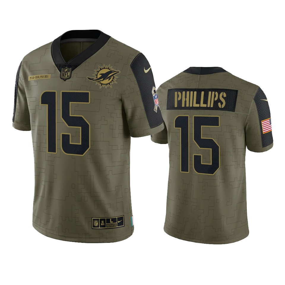 dolphins jaelan phillips olive limited 2021 salute to service jersey