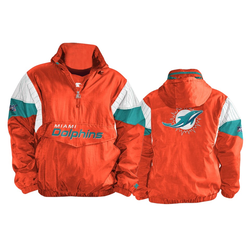 dolphins orange aqua 100th season thursday night lights quarter zip breakaway jacket